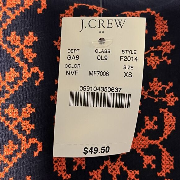 J Crew Embroidered Blouse Shirt Size XS Blue Orange Details Short Sleeve NWT $50 - Picture 3 of 10